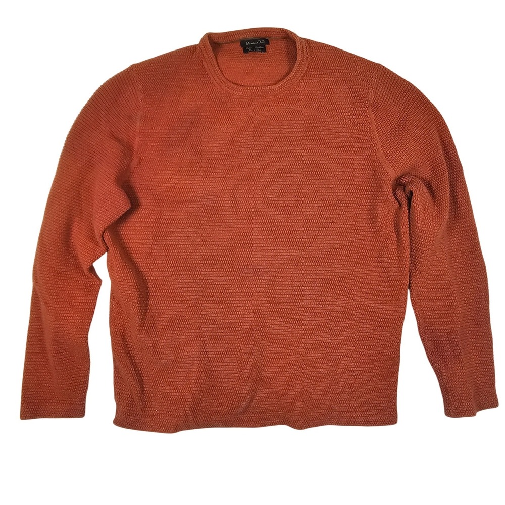 Massimo Dutti Mens Orange Cotton Cashmere Waffle Knit Crewneck Sweater Large